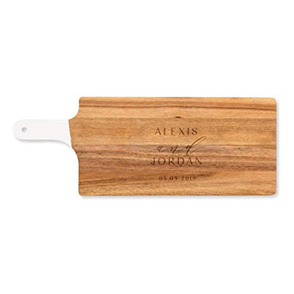 Weddingstar Personalized Wooden Cutting Board or Serving Board with White Handle 7.8" x 21" - Modern Couple Etching - color: Modern Couple, size: 21"L x 7.8"W