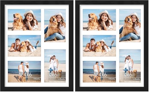 Vittanly 11x14 Collage Picture Frame, Displays 5Pcs 4x6 Pictures with Mat or 1Pcs 11x14 without Mat for Wall Mounting, Picture Frames Collage Wall Decor in Black, 2 Pack - color: Black, size: 11x14 (Pack of 2)