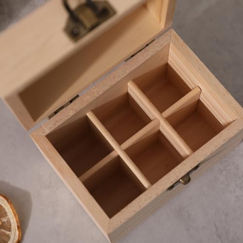 Anktily Unfinished Wooden Storage Organizer Box with Lid, Unpainted Wood Case Box for Small Keepsakes, Jewellery, Tea Bag Holder Case (6 Grids) - style: 6 Grids
