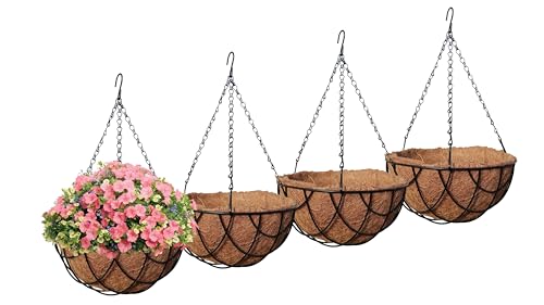 MTB Supply 4 Pack 12 Inch Garden Hanging Baskets Vintage Geo with Coco-Liner for Home Balcony Patio Decoration Outdoor Hanging Planter - size: 12" Geo 4pack