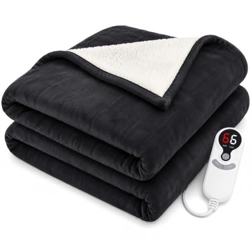 Electric Heated Blanket, Flannel and Sherpa, Full 72 x 84 in,Iron Gray | 9 heat settings | 1-10-hour timer | dual-sided comfort | machine washable | overheat protection - color: B-iron Gray, size: 72x84inches-Full