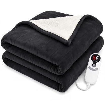 Electric Heated Blanket, Flannel and Sherpa, Full 72 x 84 in,Iron Gray | 9 heat settings | 1-10-hour timer | dual-sided comfort | machine washable | overheat protection - color: B-iron Gray, size: 72x84inches-Full