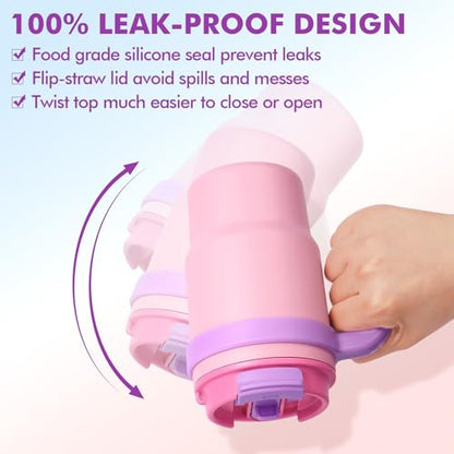 16oz Kids Insulated Tumbler w/Handle, 2 Pack Kids Toddler Water Bottle Cup | Leak-Proof Sip/Swig 2-in-1 Lids, BPA FREE 18/8 Stainless Steel Drinking Sippy Cup w/Straw Travel Mugs for Children Boys Girls - color: B4.Dinosaur & Monster Car