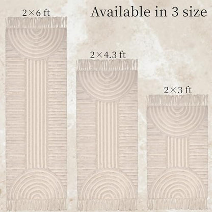 Boho Bathroom Rugs with Tassels 2'x3' Cute Bath Mat Beige Cotton Rug Fits Perfectly Into Your Bath Machine Washable Woven Rug, 24 x 36 inch - color: Rainbow Cream, size: Small(2'x3')