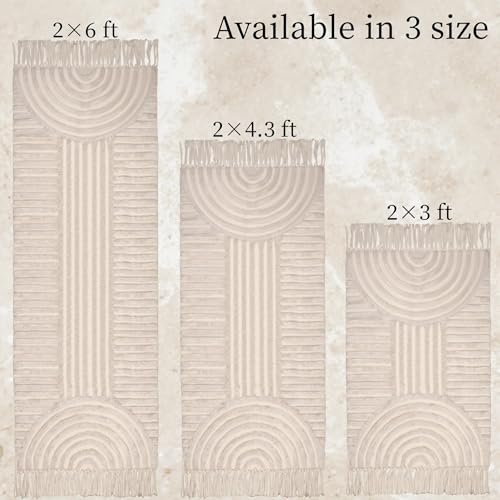 Boho Rug Runners for Hallways Non Slip, Neutral Washable Bathroom Runner Rug Beige Tufted Woven Rainbow Rug with Tassels Kitchen Rugs, 2'x6' - color: Rainbow Cream, size: Runner(2'x6')