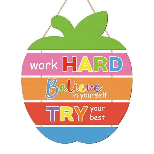 IARTTOP Work Hard Believe In Yourself Apple Classroom Wooden Hanging Sign | Colorful Positive Quote Wood Plaque, Inspirational Decor for School Classroom, Teacher Office & Back to School Door Wall Art - color: Positive Quotes