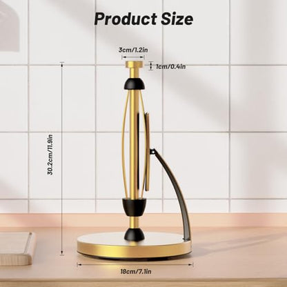 VEHHE Paper Towel Holder Countertop, Paper Towel Holder with Spring Activated Arm and Damping Effect, Simply Tear Paper Towel Stand for Bathroom and Kitchen (Gold) - color: Gold, size: Suction Base