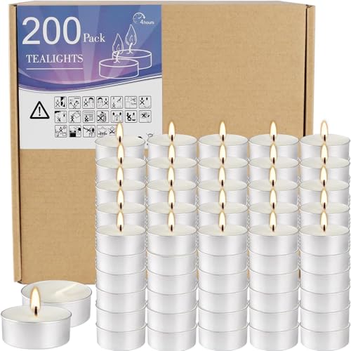 200 Pack,4 Hour Long time Burning,Unscented Tea Lights Candles,White, Smokeless, Dripless,for Weddings, Home, Pool,Shabbat - color: 200 White