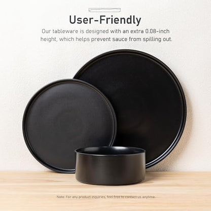 GBHOME Ceramic Dinnerware Sets of 4,Stoneware Plates and Bowls Sets,Chip and Crack Resistant | Dishwasher & Microwave Safe Dishes Set,Scratch Resistant- Service for 4 (12pc)-Matte Black | Lightweight Ceramic Dish Set,Oven & Microwave,Dishwasher Safe,Scrat