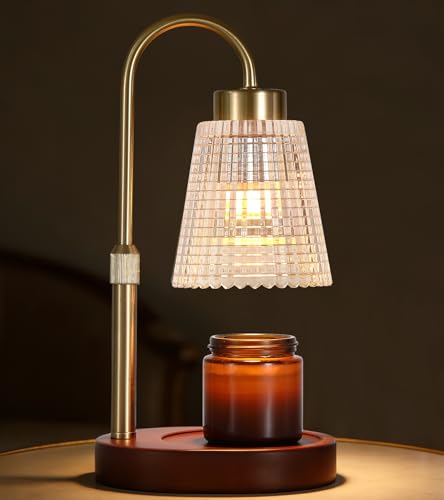 Antique Brass Candle Warmer Lamp WithTimer and Dimmer,Fragrance Electric Wax Melt Warmer with 2 Bulbs,Scented Jar Lamp,Mother's Day/Birthday/Gifts Christmas for Mom/Wife,Home Decor,Adjustable Height - color: Antique brass Trumpet-shaped
