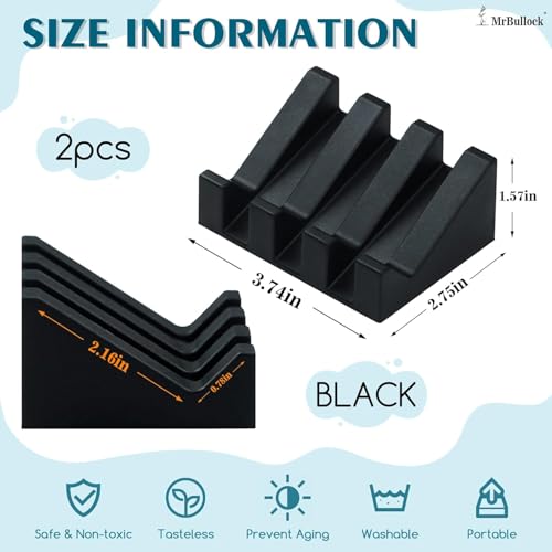 Silicone Soap Dish Self Draining with Suction Cups (Black, 2 Pack) | Waterfall drainage design drains fast to keep soap dry silicone soap saver with reusable suction cups for bathroom & kitchen - color: Black, size: 2