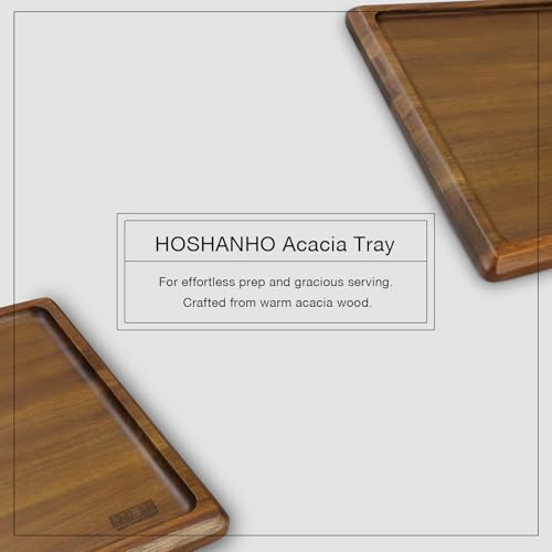 HOSHANHO Acacia Wood Serving Tray 16x10 Charcuterie Board & Non-Slip Pads | Premium Acacia Wood Platter for Cheese, Meat & Snacks, Non-Slip Pads Keep Tray Steady, Ideal for Parties, Dining & Daily Use - size: 16" x 10" x 1"