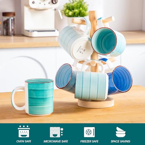 vancasso Bonita Ceramic Coffee Mug Set of 6,16 Oz Coffee Cups with Large Handle for Tea,Latte,Cappuccino,Milk,Cocoa,Dishwasher&Microwave Safe(Blue) - color: Blue