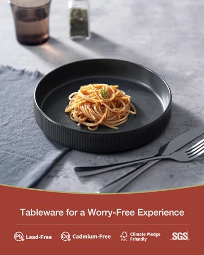famiware Star 7.5" Pasta Bowls Set of 8, Plate Bowls, Matte Dark Charcoal | Double Reactive Glaze, Microwave & Dishwasher Safe, Lead-free and Cadmium-free, Stoneware Scratch Resistant, Kitchen Bowls - color: Dark Charcoal - Full Glaze Matte, size: 8 pcs