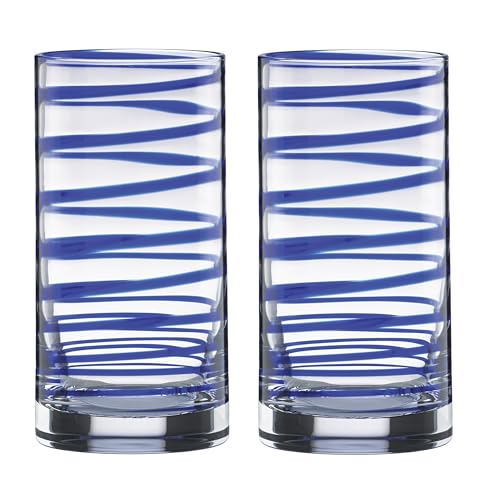 Kate Spade New York Charlotte Street 2-Piece Highball Glass Set, 1 Count (Pack of 1), Blue - size: 16 Ounces, style: High Ball Glasses