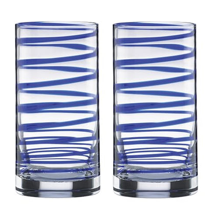 Kate Spade New York Charlotte Street 2-Piece Highball Glass Set, 1 Count (Pack of 1), Blue - size: 16 Ounces, style: High Ball Glasses