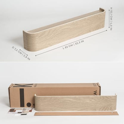 Kazai. Wall-Mounted Coat Rack 'Toke' - Modern Design Coat Rack with Hidden Wall Hooks - Solid Wood Veneer Panel Coat Hanger - Oak, White - color: Oak, White, size: 8 Hooks
