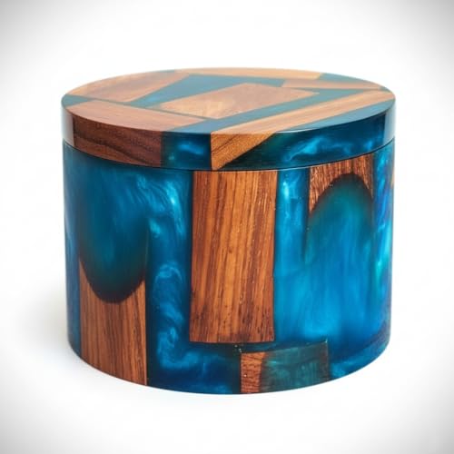 Resin Wooden Salt Box with Magnetic Swivel Lid - Handcrafted Namakdani - Rosewood Container for Celtic Salt, Spice, Pepper, Salt Herbs - Kitchen Accessory for Decorative Countertop(Blue Resin) - color: Blue Resin