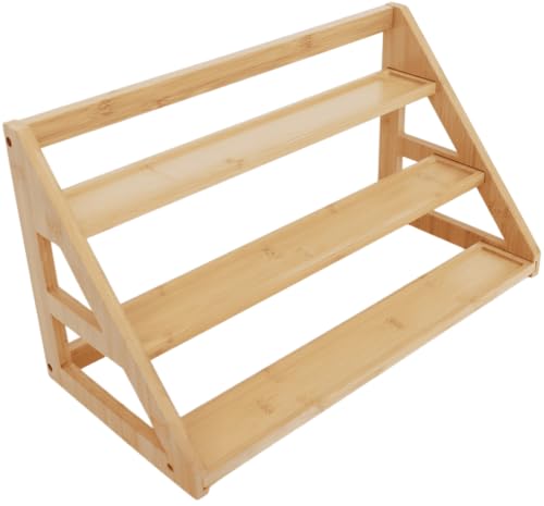 Bamboo Tier Spice Rack Organizer: 17.5 Inch Wide Kitchen Cabinet Countertop Spice Jar Organizer for Home Organization