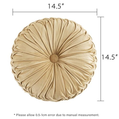 HIG Set of 2 Apricot Velvet Decorative Round Pleated Throw Pillows - color: Apricot