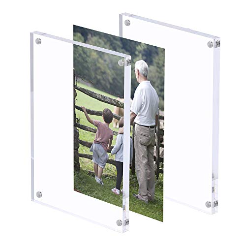 AMEITECH Acrylic Photo Frame 5x7 inches, Free Standing Desktop Double Sided Magnetic Picture Display, 10 + 10MM Thickness Clear Magnet Photo Frame with Microfiber Cloth, Gift Box Package | Double Sided Floating Magnetic Frames, 20mm Thick, Free Standing D