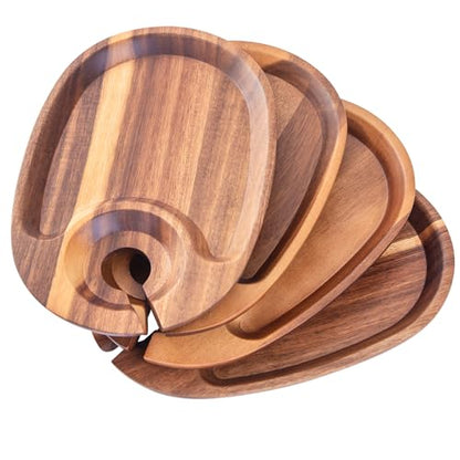 Wine Appetizer Plates, Acacia Mini Cheese Boards with Built-in Glass Holder, Wood Individual Cocktail Charcuterie Plates, Serving Platters Boards for Gatherings, Entertaining, Set of 4 - color: Acacia Wood 4pcs