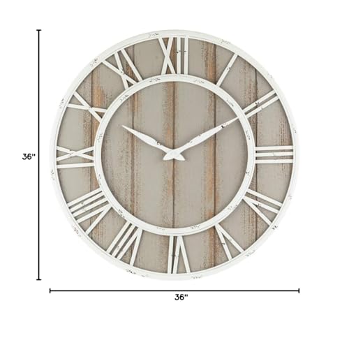 Oldtown Farmhouse Metal & Solid Wood Noiseless Wall Clock (Coastal Grey, 36-inch) - color: Coastal Grey, size: 36-inch