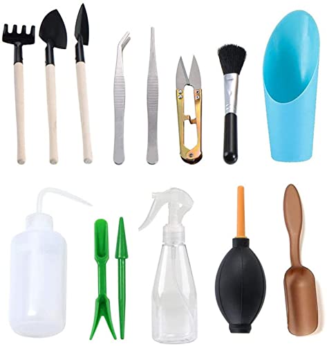 14Pcs Mini Bonsai Tools Set Gardening Transplanting Tools Succulent Plant Tools Set for Shovel Operation Convenient Indoor and Outdoor Small Fairyland Garden Plant Care