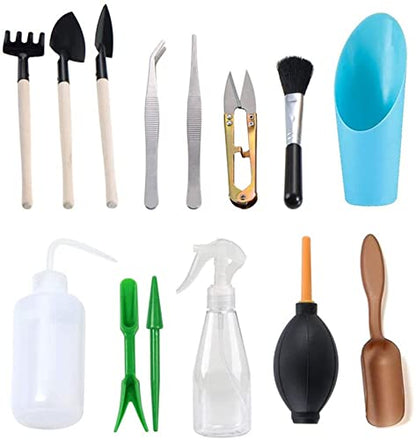 14Pcs Mini Bonsai Tools Set Gardening Transplanting Tools Succulent Plant Tools Set for Shovel Operation Convenient Indoor and Outdoor Small Fairyland Garden Plant Care