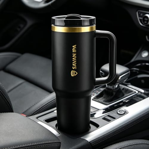 Insulated Tumbler, BLACK, 40 oz | Stainless Steel Vacuum, Handle and Straw, Leak Resistant Lid, Fits Car Cup Holder, Travel Mug - color: GOLD COPPER, size: 40 oz
