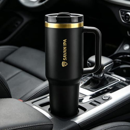 Insulated Tumbler, BLACK, 40 oz | Stainless Steel Vacuum, Handle and Straw, Leak Resistant Lid, Fits Car Cup Holder, Travel Mug - color: GOLD COPPER, size: 40 oz