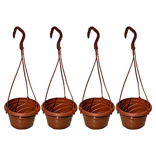 4 Pieces Plastic Hanging Planters, 5.9 in Dia x 3.54 in H, Flower Plant Basket Pots Chain Holder Garden Decoration for Indoor and Outdoor Use, Red - color: Red