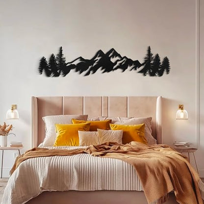 Metal Mountain Wall Art - 42 Inch Long, Mountain Wall Decor for Living Room, Bedroom - size: 42"L x 10"W