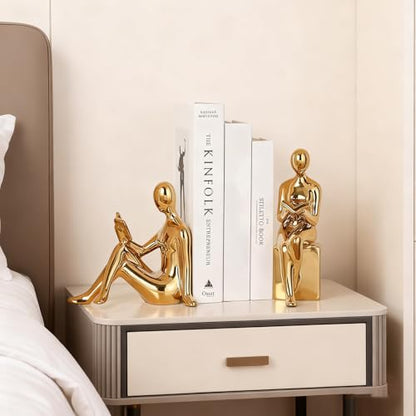 Ceramic Bookends for Shelves - Decorative Book Stopper for Office & Home Decor, Ornamental Book Ends for Bookshelf Desk Living Room