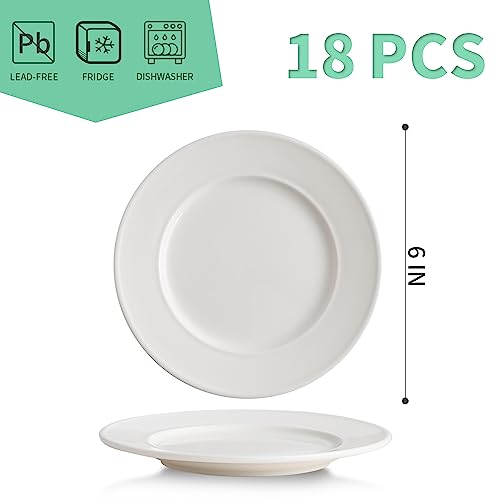 6 Inch Ceramic Small Salad Plates, Round Dessert Plate Set, 18P | White Appetizer Dishes, for Cake Waffles Snacks Side Dish, Oven Microwave Dishwasher Safe, Scratch Resistant, Stackable - style: Round Classic