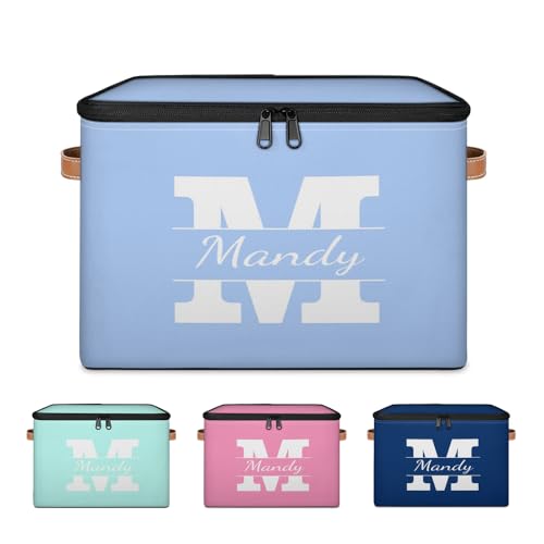Personalized Storage Basket with Name Initial, Customized Keepsake Box | Foldable Sturdy Large Storage Bin Organizer with Handle Lid Lightweight Waterproof Dustproof, 14"L x 10.2"W x 10.4"H - color: Option 1