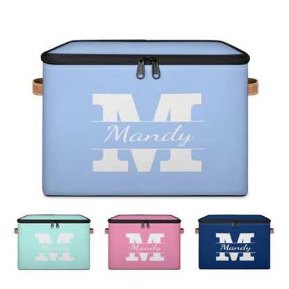 Personalized Storage Basket with Name Initial, Customized Keepsake Box | Foldable Sturdy Large Storage Bin Organizer with Handle Lid Lightweight Waterproof Dustproof, 14"L x 10.2"W x 10.4"H - color: Option 1