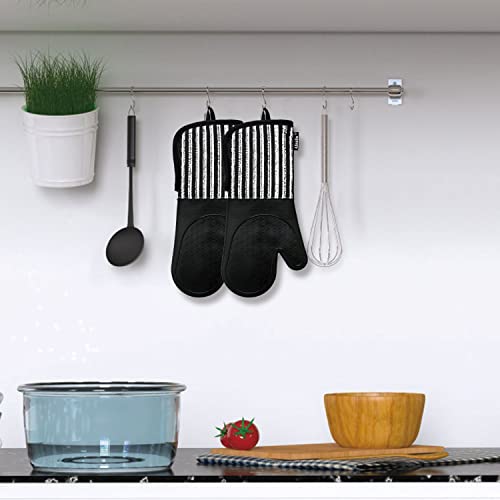 Alselo Silicone Oven Mitts Heat Resistant 932℉ with Waterproof & Non-Slip | Kitchen Mittens Set of 2,Extra Long 7.5"x15" Oven Gloves with Soft Cotton Terry Lining for Baking Cooking BBQ(Black,2) - color: Black
