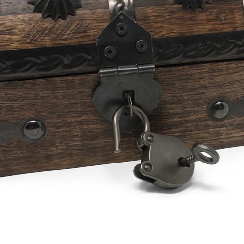 Keepsake Wooden Treasure Chest with Antique Jewelry Lock and Key (Small 5x3x3.25) – Decorative Box, Pirate Wooden Chest, Wood Box with Lid, Rustic Storage Chest - size: Small 5 x 3 x 3.25"