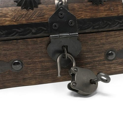 Keepsake Wooden Treasure Chest with Antique Jewelry Lock and Key (Small 5x3x3.25) – Decorative Box, Pirate Wooden Chest, Wood Box with Lid, Rustic Storage Chest - size: Small 5 x 3 x 3.25"