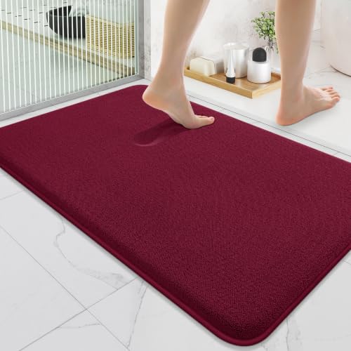 Smiry Memory Foam Bath Mat 36x24, Extra Soft Absorbent Bathroom Rugs | Burgundy Quick Dry, Machine Washable Bath Mats for Bathroom, Shower, Tub and Home Decor Accessories - color: Burgundy, size: 36'' X 24''