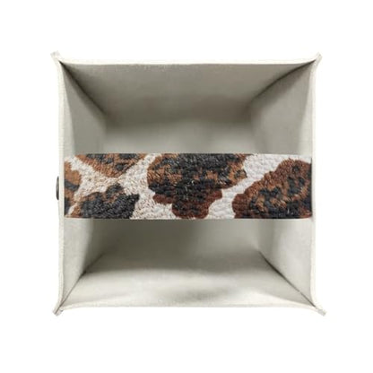 Brown Cow Print Square Tissue Box Holder with Bottom Belt Foldable Napkin Facial Tissue Holder Dispenser Home Car Office Paper Organizer - color: Brown Cow Print