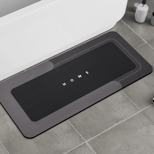 Housego Absorbent Bath Mat, Quick Dry Bath Rug, 16.93x34.65 Inch, Black | Absorbent Bath Mat Magic Rug; Quick Drying Magic Bath Mat Non-Slip Floor Rug Rubber Backed for Bathroom Kitchen Shower Sink - color: Black, size: 1'5" x 2'11" (Rectangular)