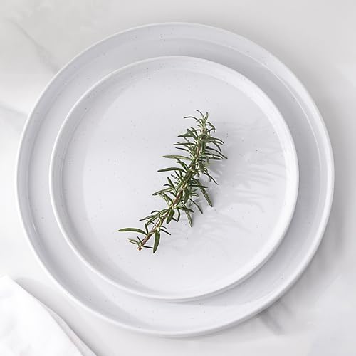 GBHOME Stoneware Dinnerware Sets for 4, 12 Pieces Plates and Bowls Set | Lightweight Ceramic Ribbed Dishes,Reactive Glaze Stackable Plate Set,Scratch Resistant,Microwave Dishwasher Safe, Light - color: Light White