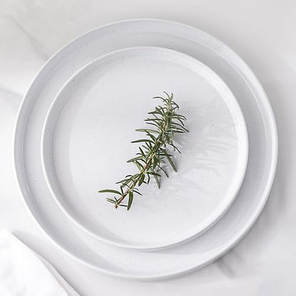 GBHOME Stoneware Dinnerware Sets for 4, 12 Pieces Plates and Bowls Set | Lightweight Ceramic Ribbed Dishes,Reactive Glaze Stackable Plate Set,Scratch Resistant,Microwave Dishwasher Safe, Light - color: Light White