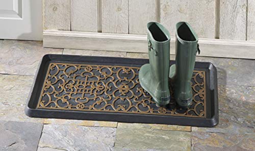 HF by LT Asian Screen Rubber Boot Tray, 32 x 16 inches, One-Piece Seamless Construction, Durable Vulcanized Rubber, Year Round Use Indoors or Outdoors, Black with Antique Bronze Finish - color: Asian Screen