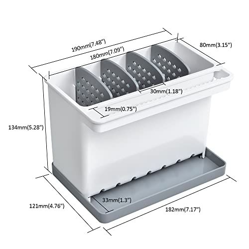 JOMOLA Kitchen Sink Organizer Dish Brush Sponge Holder Caddy Toothbrush Holders for Bathrooms Sinkware Kitchen Utensil Holder Sink Caddy Organizer with 4 Separate Dividers Removable Drain Tray (Grey) - color: Gray