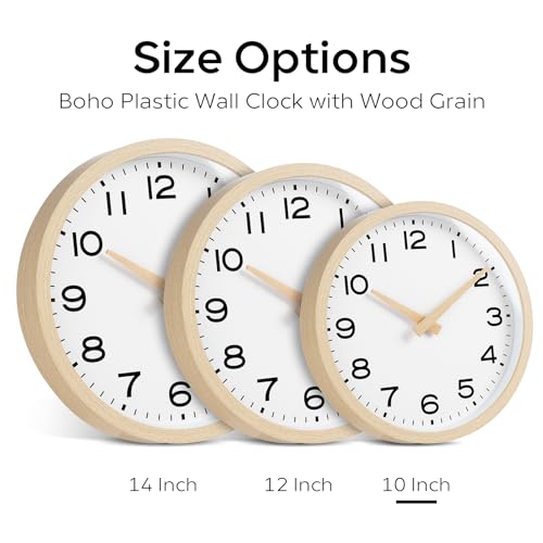 AKCISOT 10 Inch Wall Clock, Silent Battery Operated Analog Clock, Natural | Classroom | Kitchen | Office | Easy to Read Numbers | Garage - color: D_natural, size: 10 Inch