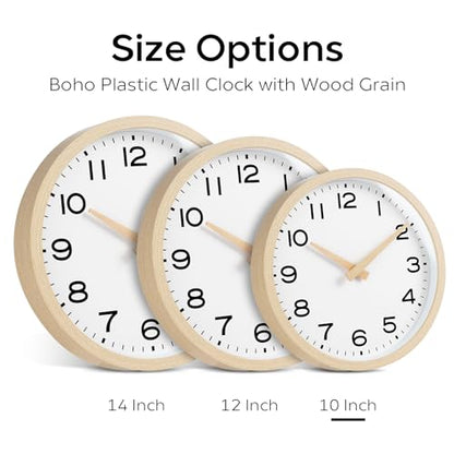 AKCISOT 10 Inch Wall Clock, Silent Battery Operated Analog Clock, Natural | Classroom | Kitchen | Office | Easy to Read Numbers | Garage - color: D_natural, size: 10 Inch
