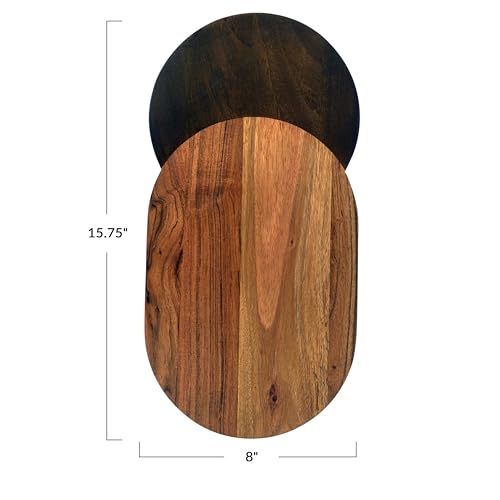 Bloomingville Oval Two-Tone Wood Cheese and Serving Board, Natural and Walnut - size: 15.8"L x 8"W